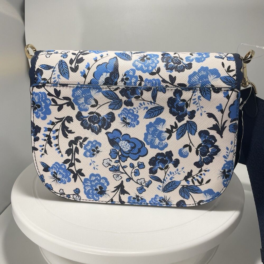 Kate Spade Madison Peacock Floral Printed Saddle Bag Blue Adjustable Strap - Picture 3 of 7